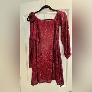CeCe Sparkling Red Sequin Dress, size XS, bow off shoulder